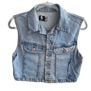 VTG IN CHARGE Grunge Denim Crop Vest 80s/90s Made in USA Medium Light Wash READ